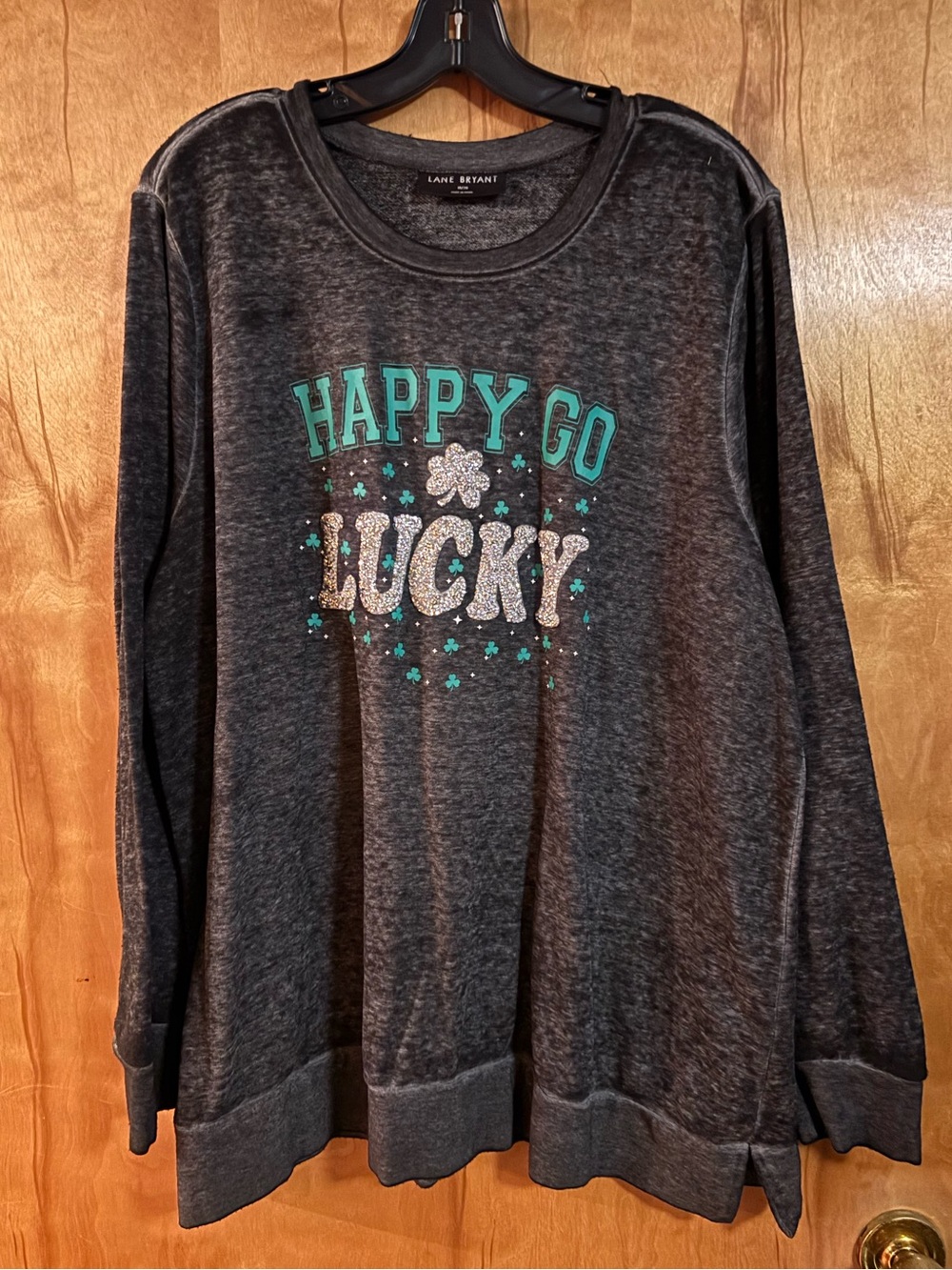 Lane Bryant Women’s  "Happy Go Lucky" Graphic Pullover - Charcoal